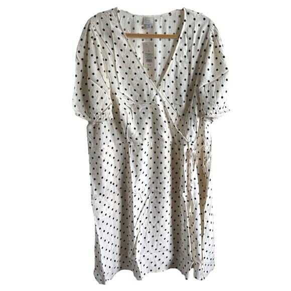 A New Day Black and White Puff Sleeve Mini Wrap Dress 2X 3X - Picture 2 of 6